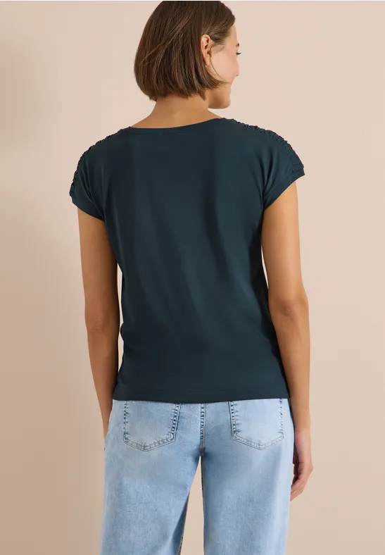 Legeres Boatneck-Shirt mit Raffungen