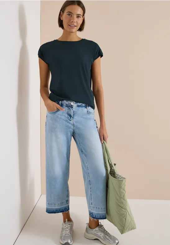 Legeres Boatneck-Shirt mit Raffungen