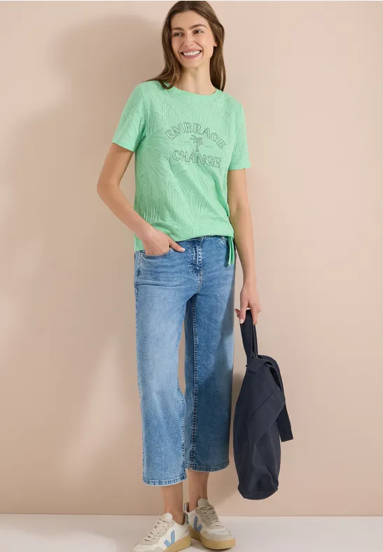 Grafisches Ausbrenner-Shirt mit seitlichem Knoten