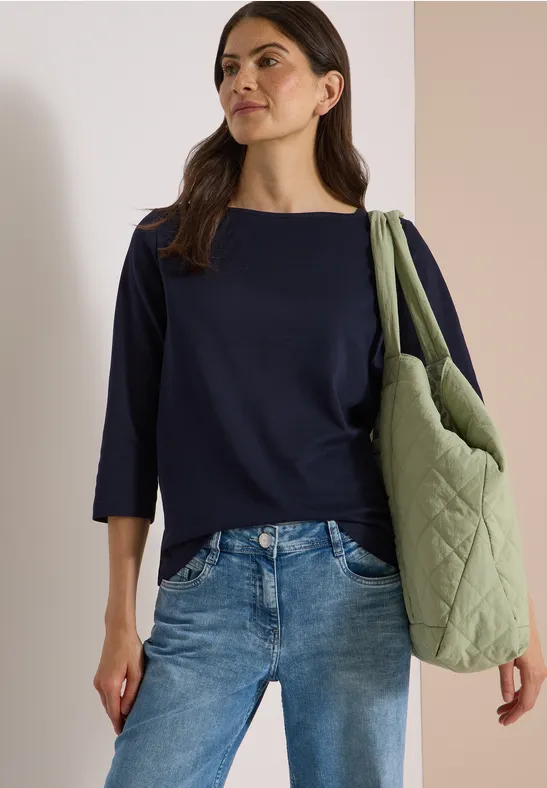 Jersey-Shirt mit U-Boot-Ausschnitt