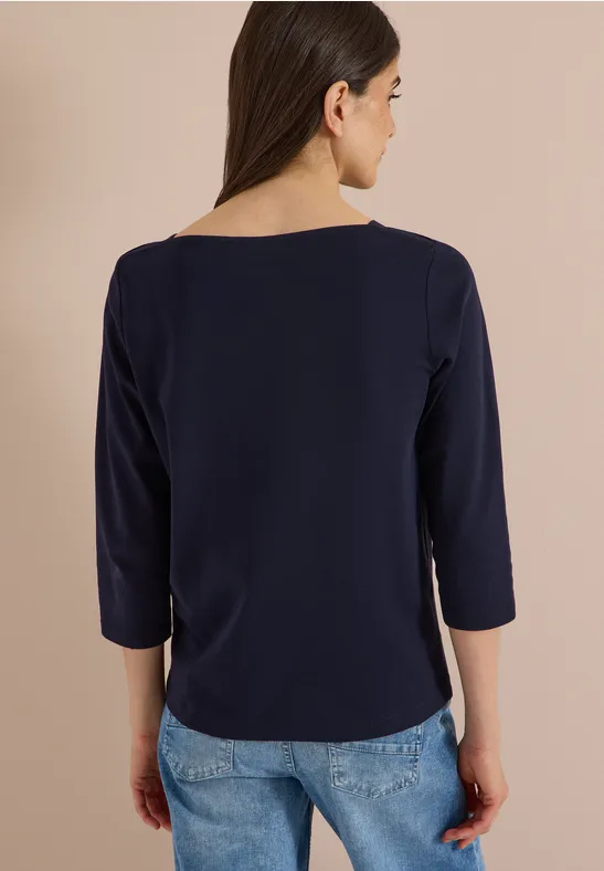 Jersey-Shirt mit U-Boot-Ausschnitt