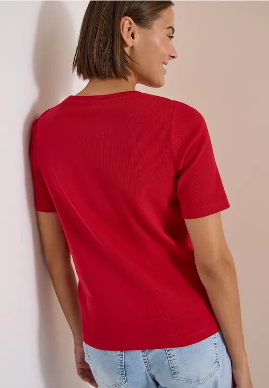 Ripp-T-Shirt mit Rundhalsausschnitt