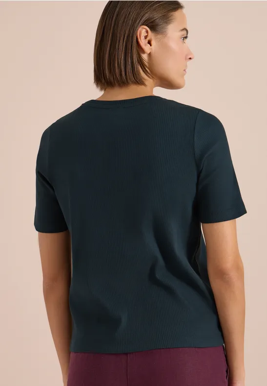 Geripptes Kurzarm Basic T-Shirt