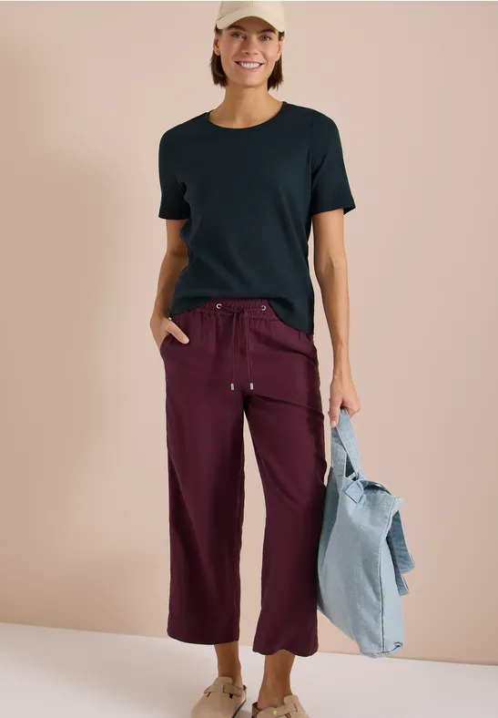 Geripptes Kurzarm Basic T-Shirt