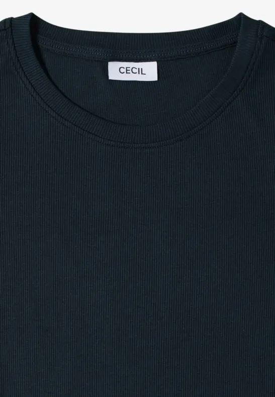 Geripptes Kurzarm Basic T-Shirt
