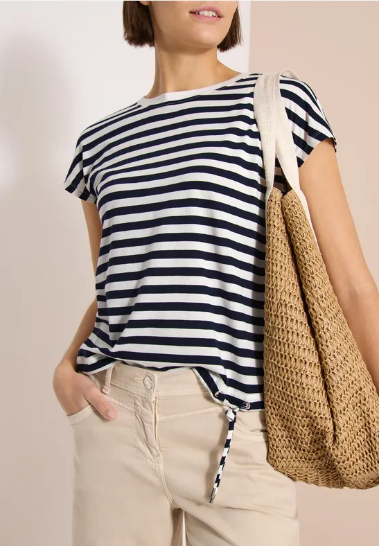 Gestreiftes Baumwoll-Shirt mit Tunnelzug