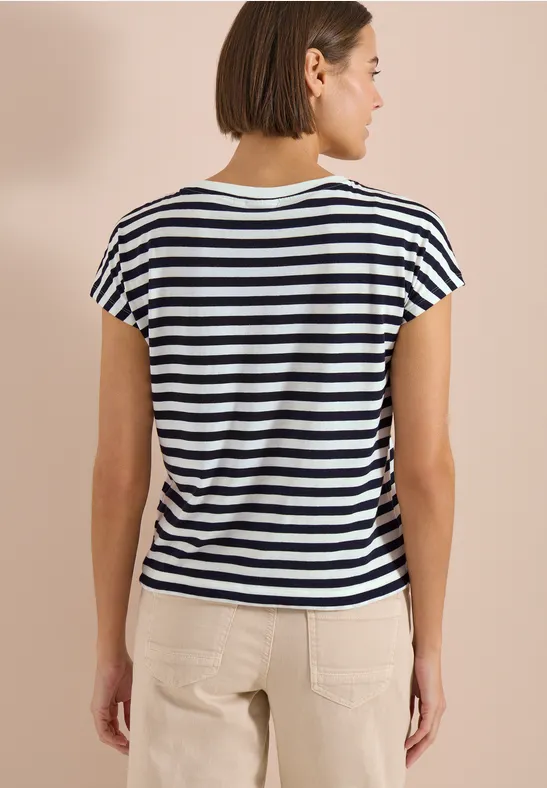 Gestreiftes Baumwoll-Shirt mit Tunnelzug