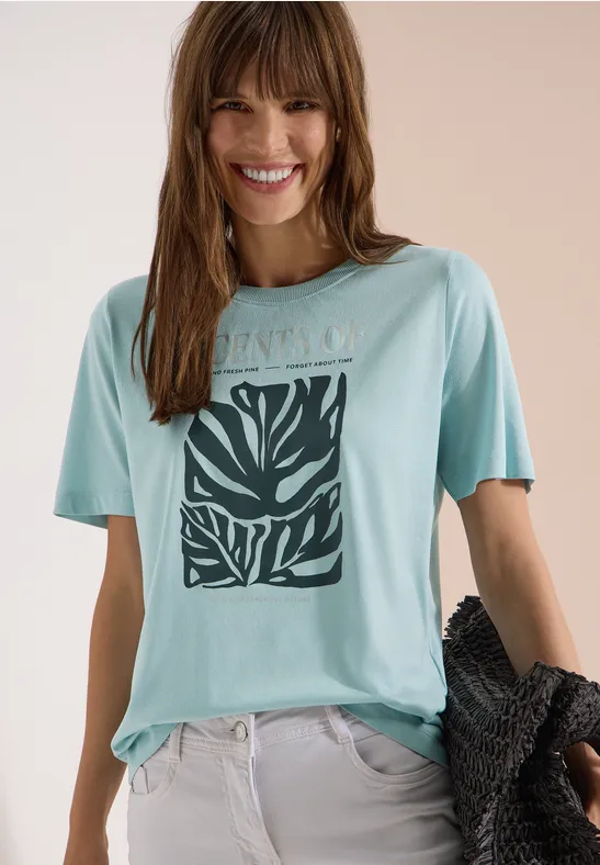 Weiches T-Shirt mit Blätter-Frontprint