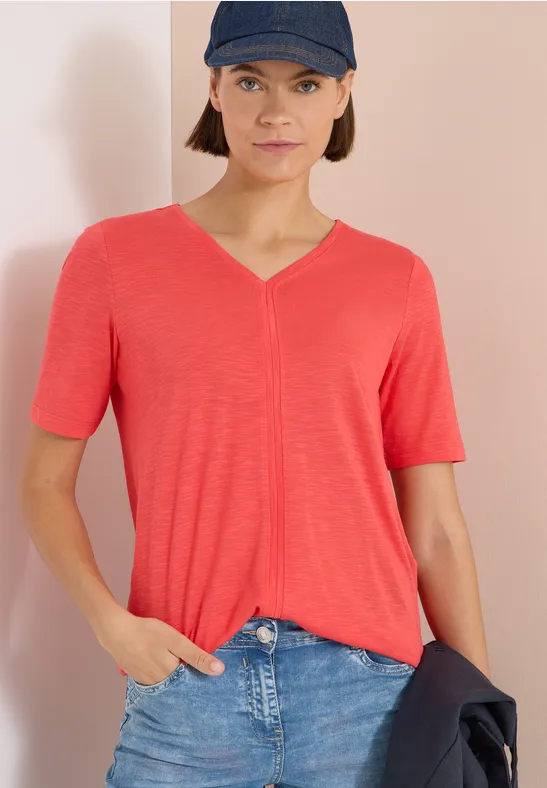 Slub-Jersey T-Shirt mit V-Ausschnitt