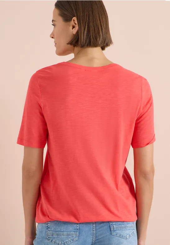 Slub-Jersey T-Shirt mit V-Ausschnitt