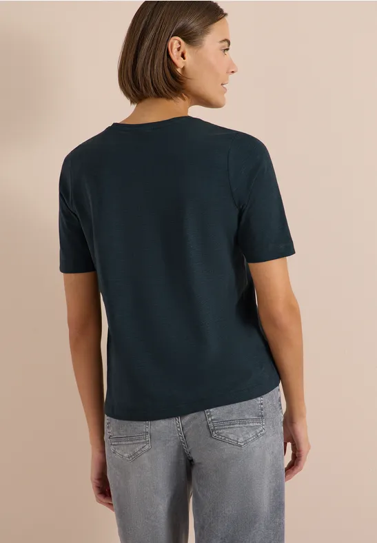 T-Shirt mit V-Ausschnitt aus Flammgarn