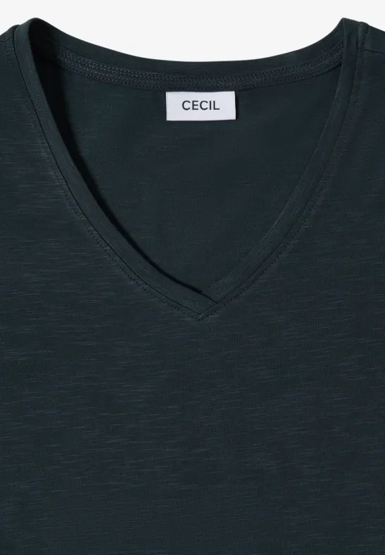 T-Shirt mit V-Ausschnitt aus Flammgarn