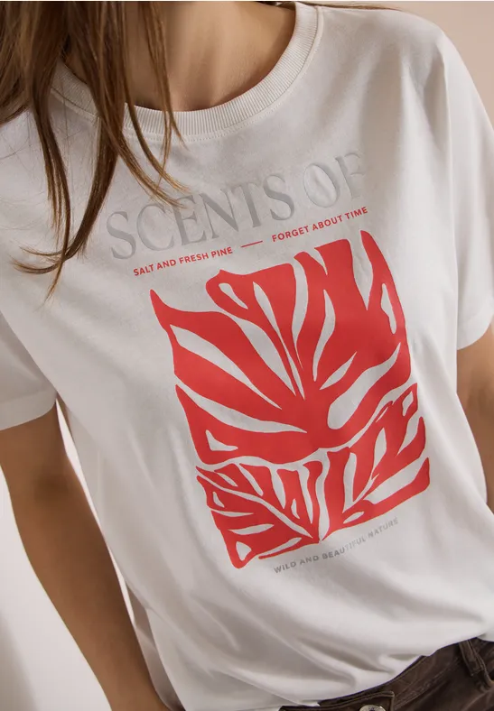 T-Shirt mit Blattmotiv Grafik-Print