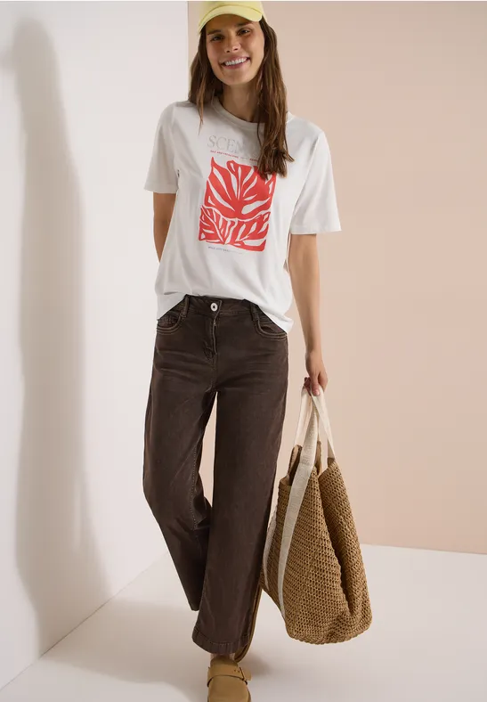 T-Shirt mit Blattmotiv Grafik-Print