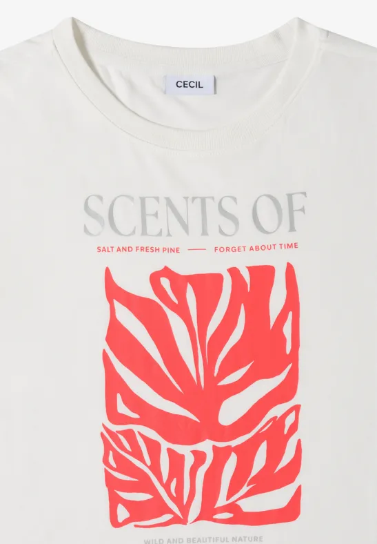 T-Shirt mit Blattmotiv Grafik-Print