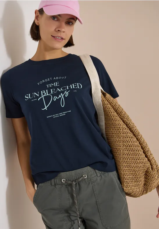 T-Shirt mit Grafik und U-Boot-Ausschnitt
