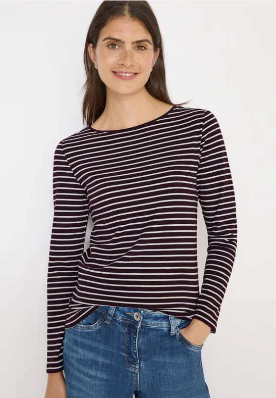 Gestreiftes Langarmshirt mit U-Boot-Ausschnitt