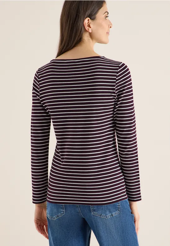Gestreiftes Langarmshirt mit U-Boot-Ausschnitt