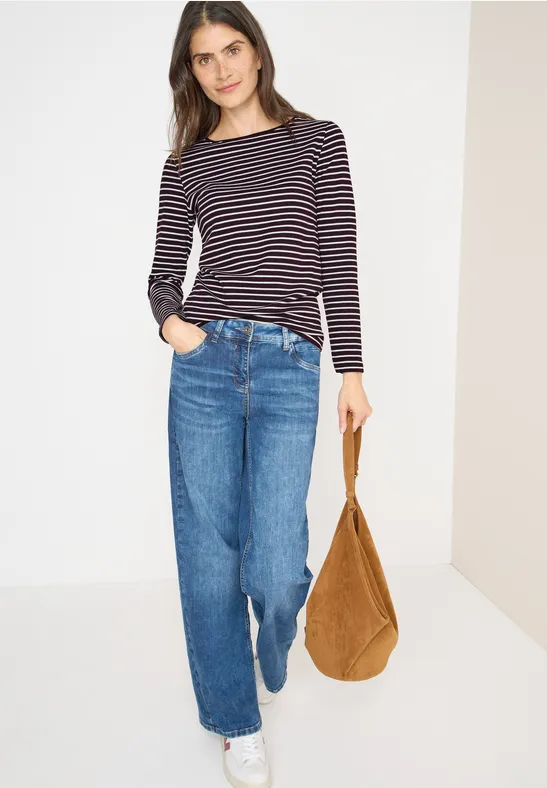 Gestreiftes Langarmshirt mit U-Boot-Ausschnitt