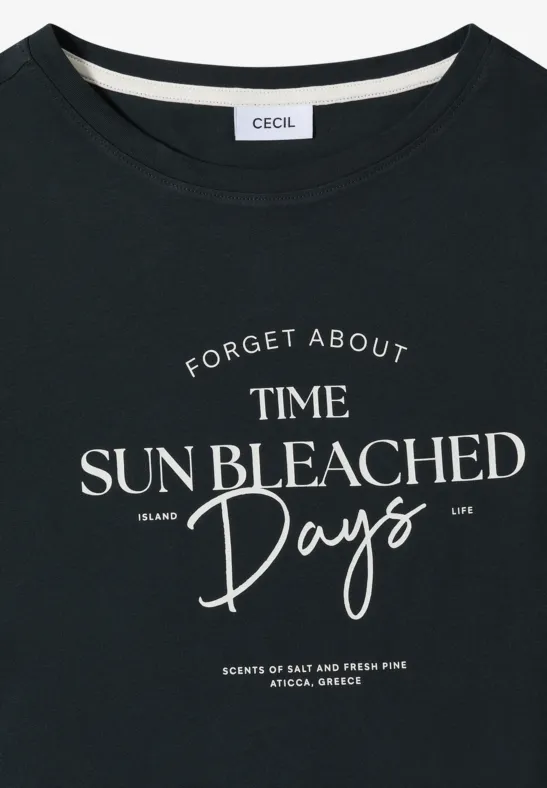 T-Shirt mit U-Boot-Ausschnitt und Wording-Print