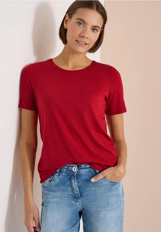 Essentielles Slub-Shirt mit Rundhalsausschnitt