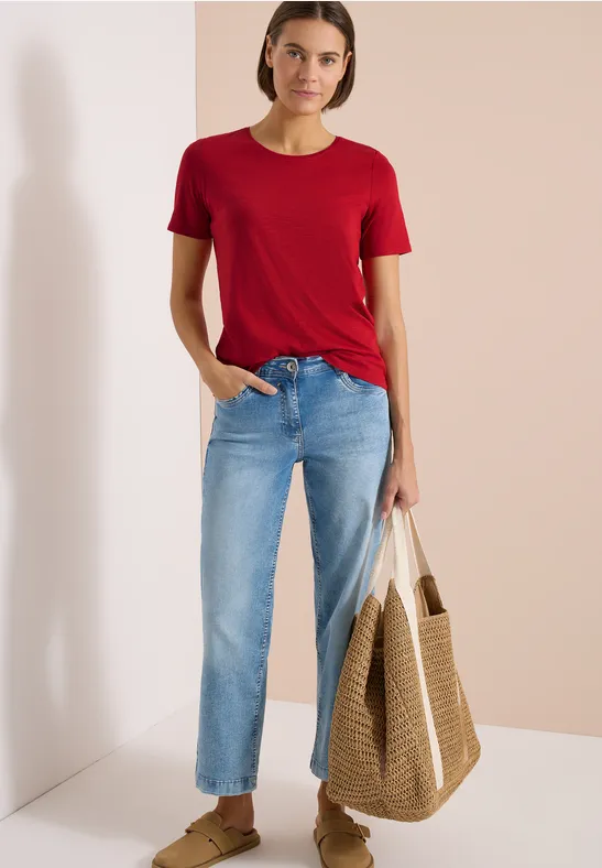 Essentielles Slub-Shirt mit Rundhalsausschnitt