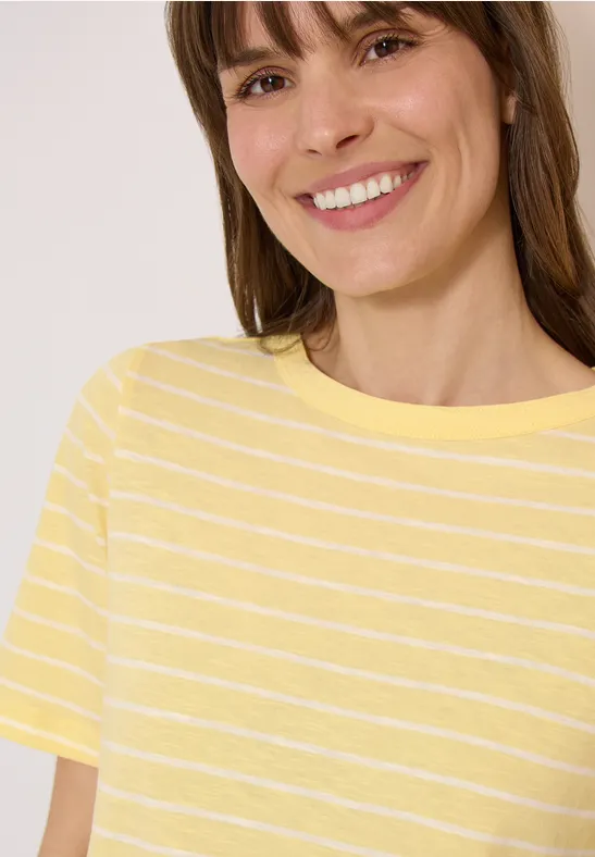 Gestreiftes Slub-Jersey-Shirt mit U-Boot-Ausschnitt