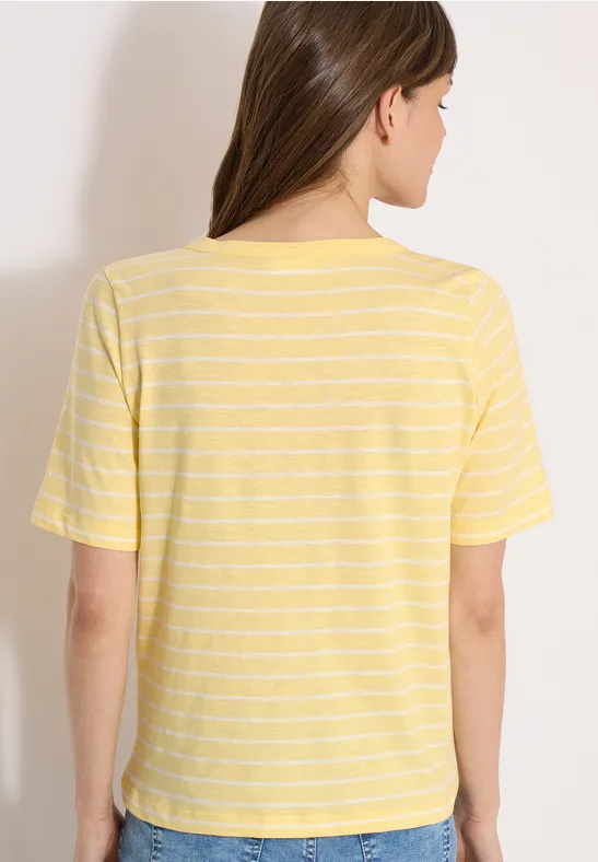 Gestreiftes Slub-Jersey-Shirt mit U-Boot-Ausschnitt