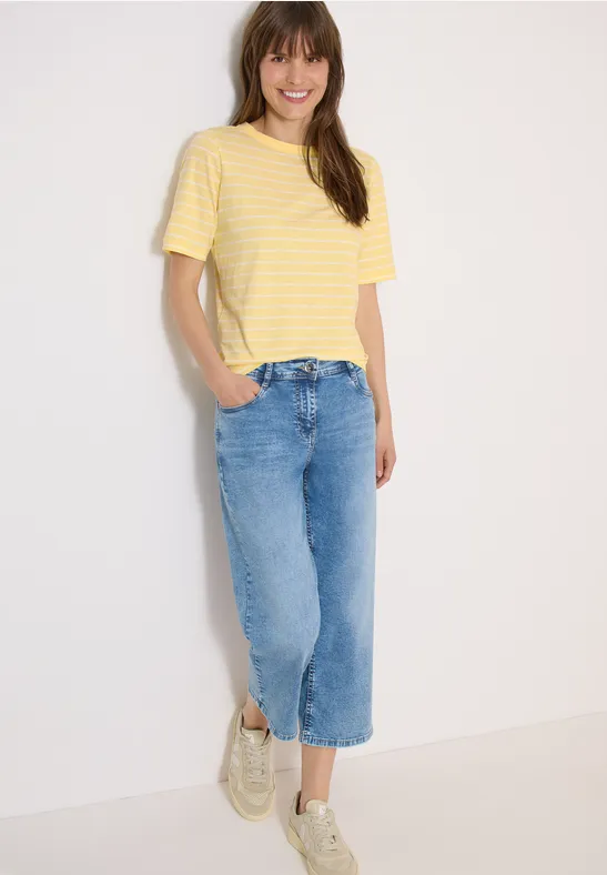 Gestreiftes Slub-Jersey-Shirt mit U-Boot-Ausschnitt