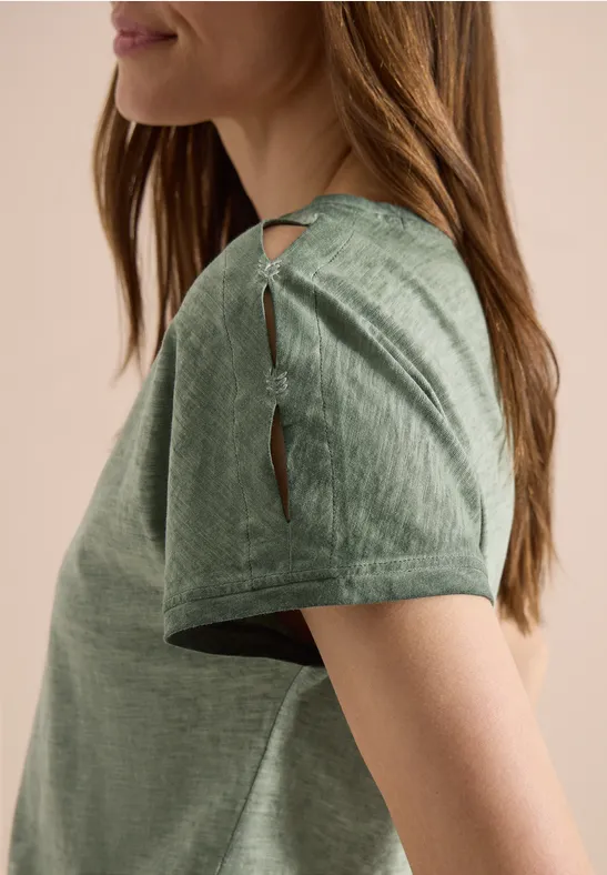 Flammgarn-T-Shirt mit Schulterschlitzen