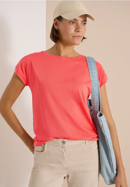 Kurzarmshirt mit Raffung an Schultern