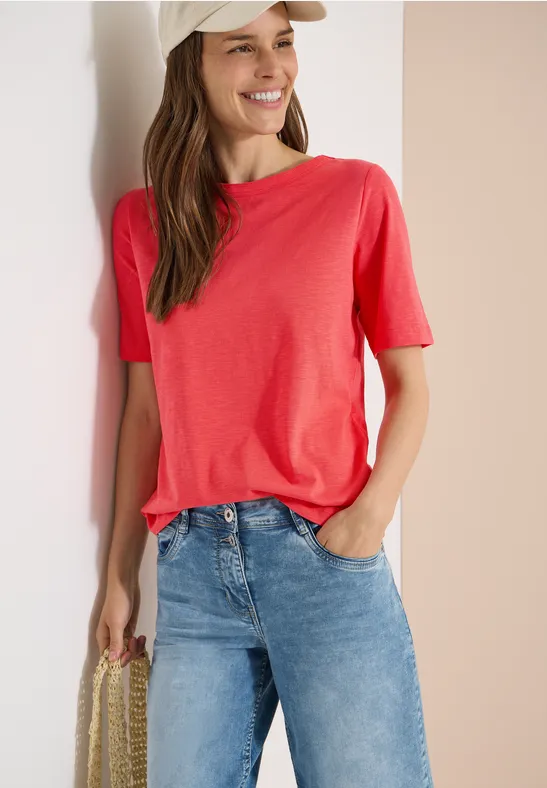 Baumwoll-Shirt mit U-Boot-Ausschnitt