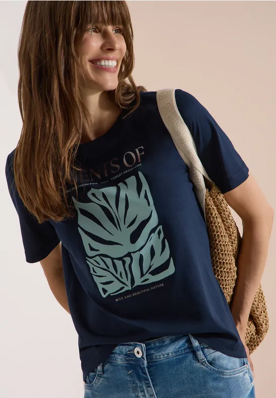 T-Shirt mit Blättermotiv aus Baumwoll-Modal