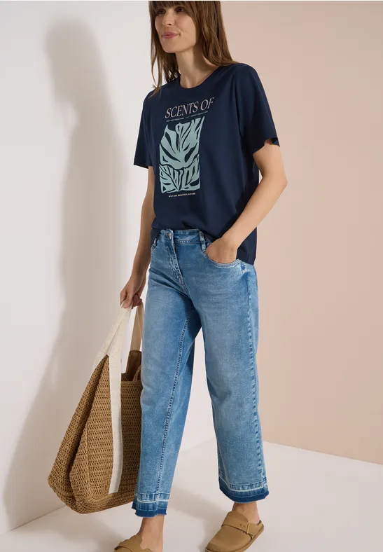 T-Shirt mit Blättermotiv aus Baumwoll-Modal