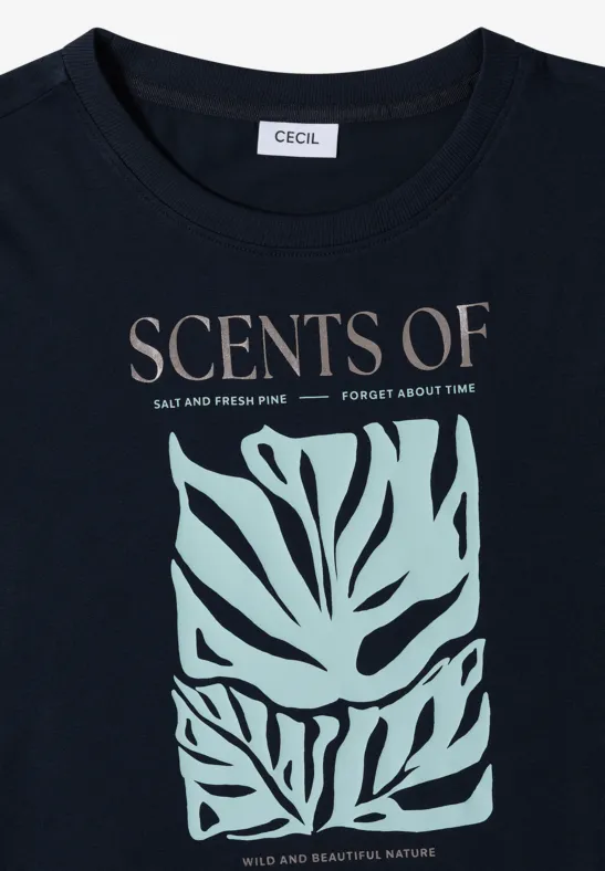 T-Shirt mit Blättermotiv aus Baumwoll-Modal