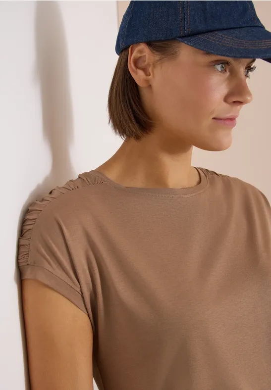 Boatneck-Top mit gerafften Schultern