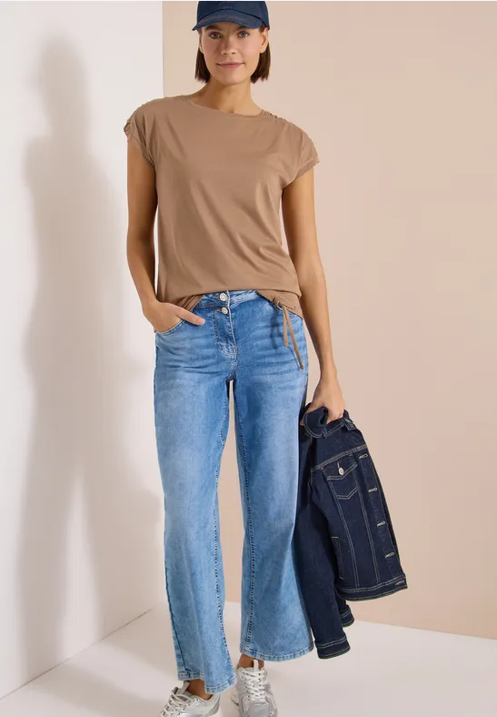 Boatneck-Top mit gerafften Schultern