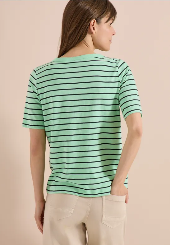 Gestreiftes Baumwollshirt mit U-Boot-Ausschnitt