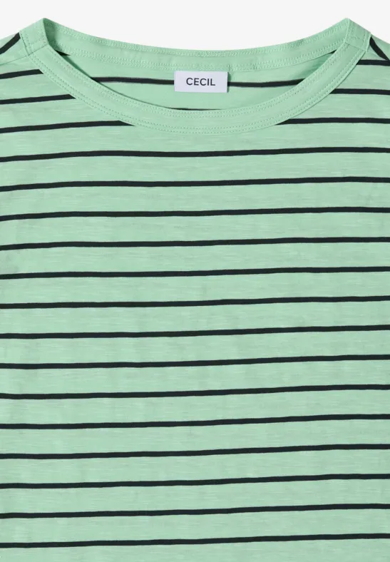Gestreiftes Baumwollshirt mit U-Boot-Ausschnitt