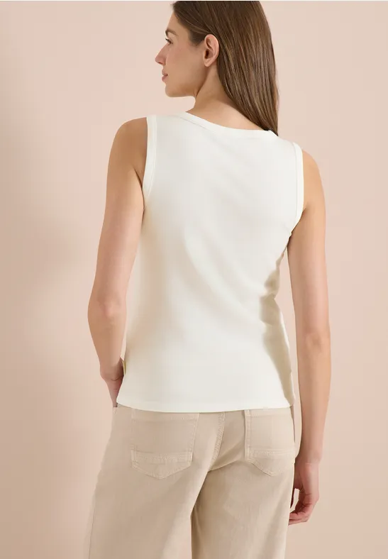 Geripptes Tanktop mit Stickerei