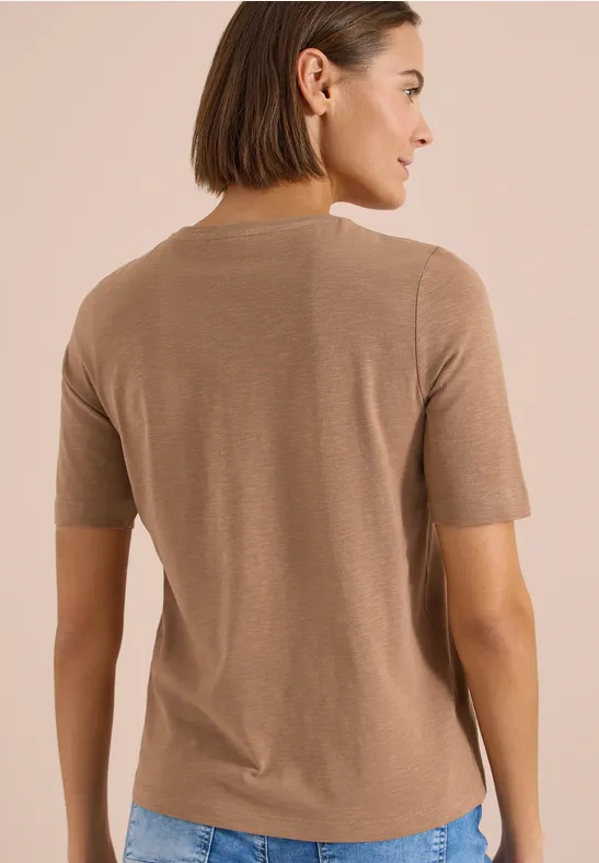 Strukturiertes V-Ausschnitt T-Shirt aus Baumwolle
