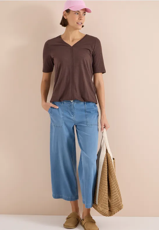 Weiches V-Ausschnitt Slub-Shirt