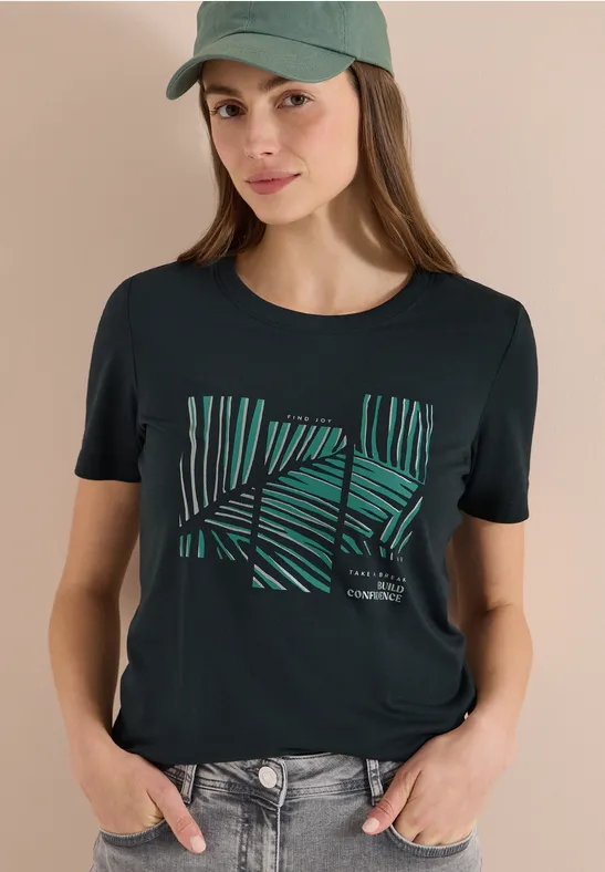 Jersey-T-Shirt mit grafischem Blattprint
