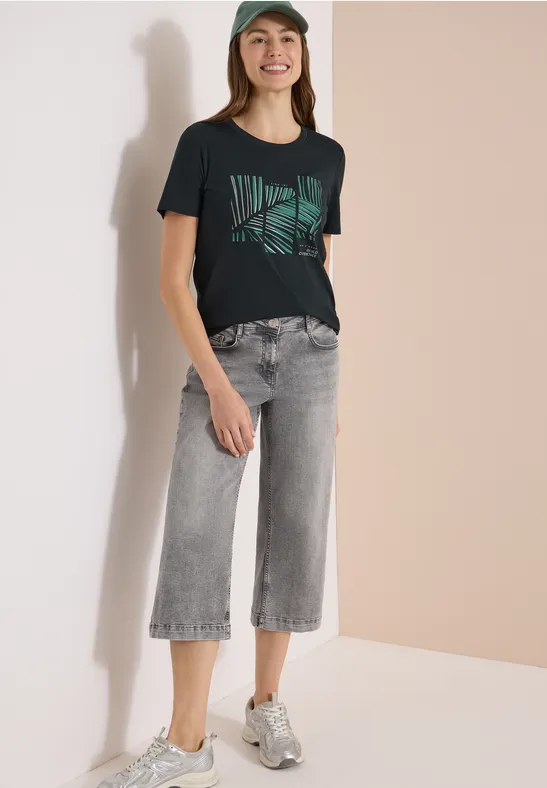 Jersey-T-Shirt mit grafischem Blattprint