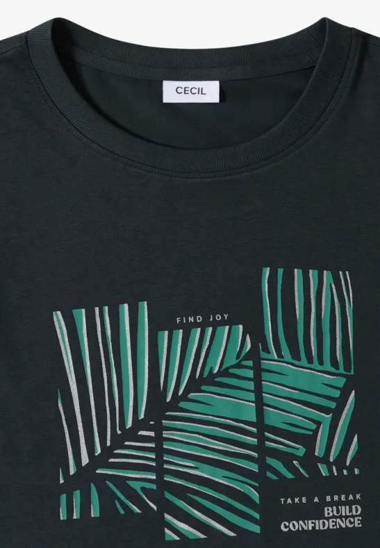 Jersey-T-Shirt mit grafischem Blattprint