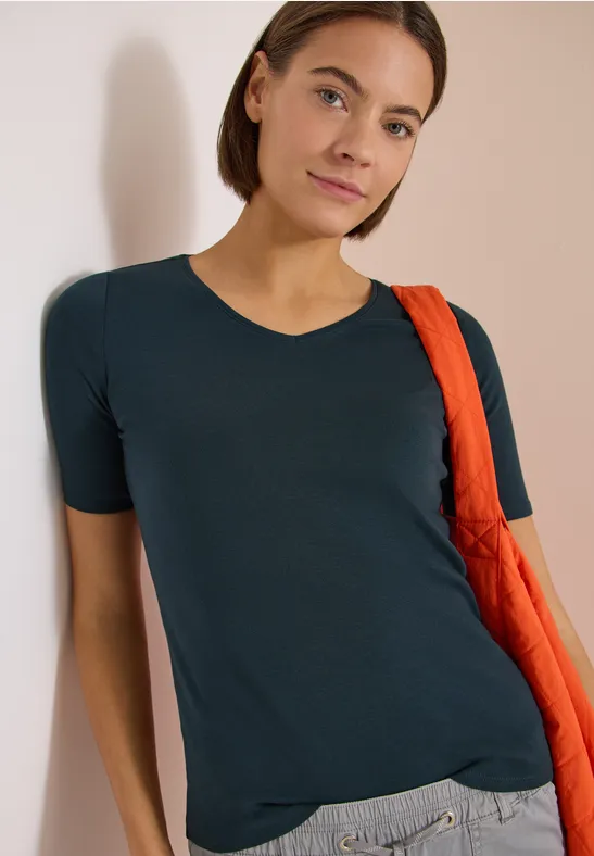 Klassisches V-Ausschnitt Baumwollshirt