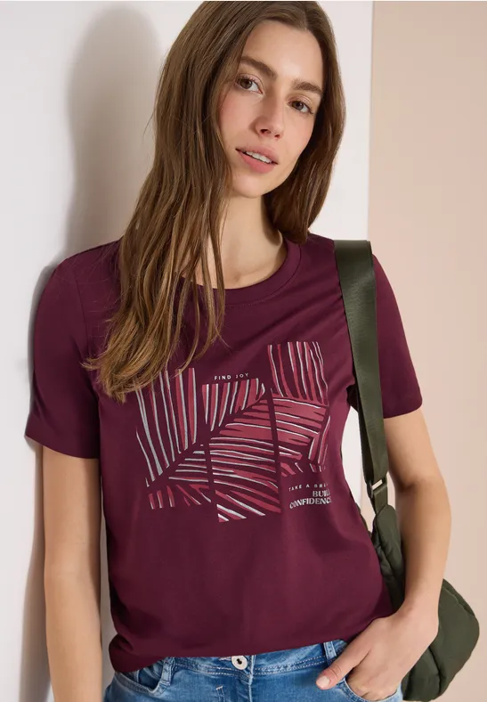 T-Shirt mit grafischem Blatt-Motiv