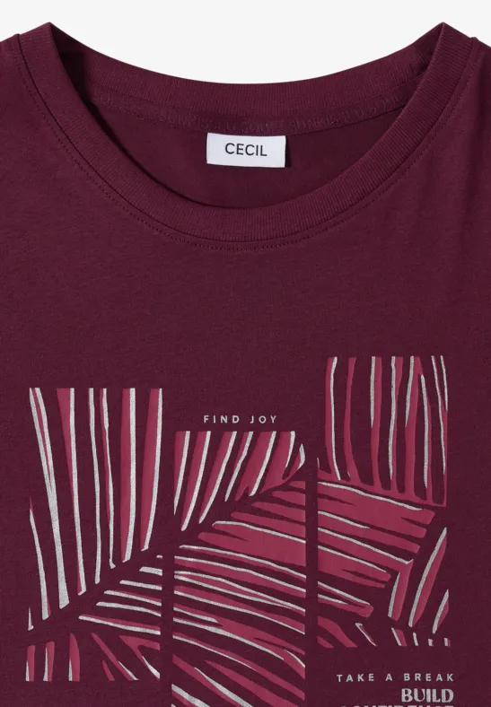 T-Shirt mit grafischem Blatt-Motiv