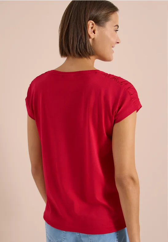 Kurzarm-Shirt mit U-Boot-Ausschnitt und Raffung