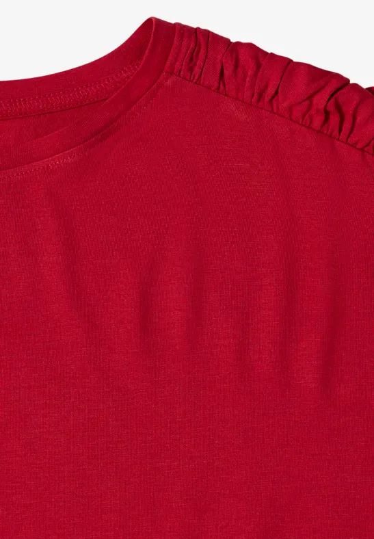 Kurzarm-Shirt mit U-Boot-Ausschnitt und Raffung
